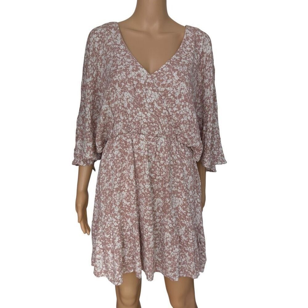 Dress Up Floral Mini Dress V-Neck Flutter Sleeve back tie size L NWT